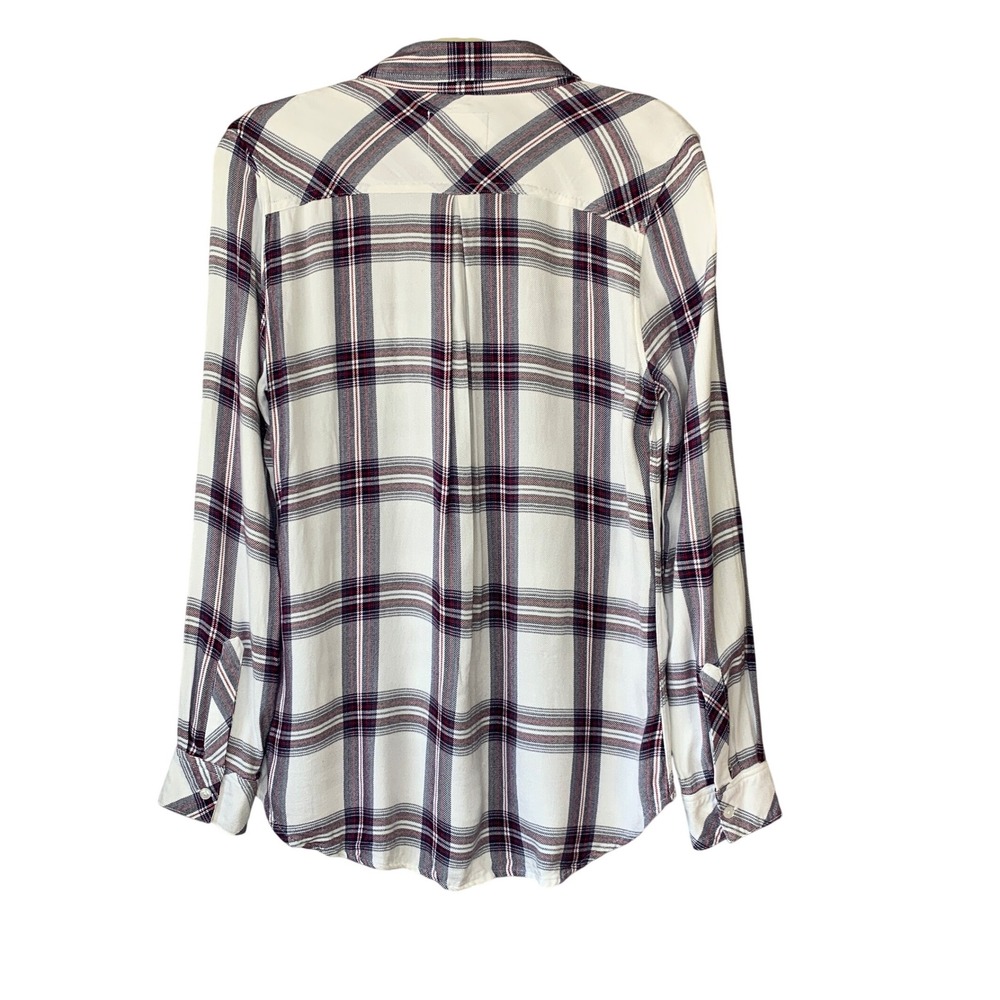 Rails Plaid Button Down Shirt Hunter White Scarlet Rayon‎ Women's Medium - Picture 2 of 9